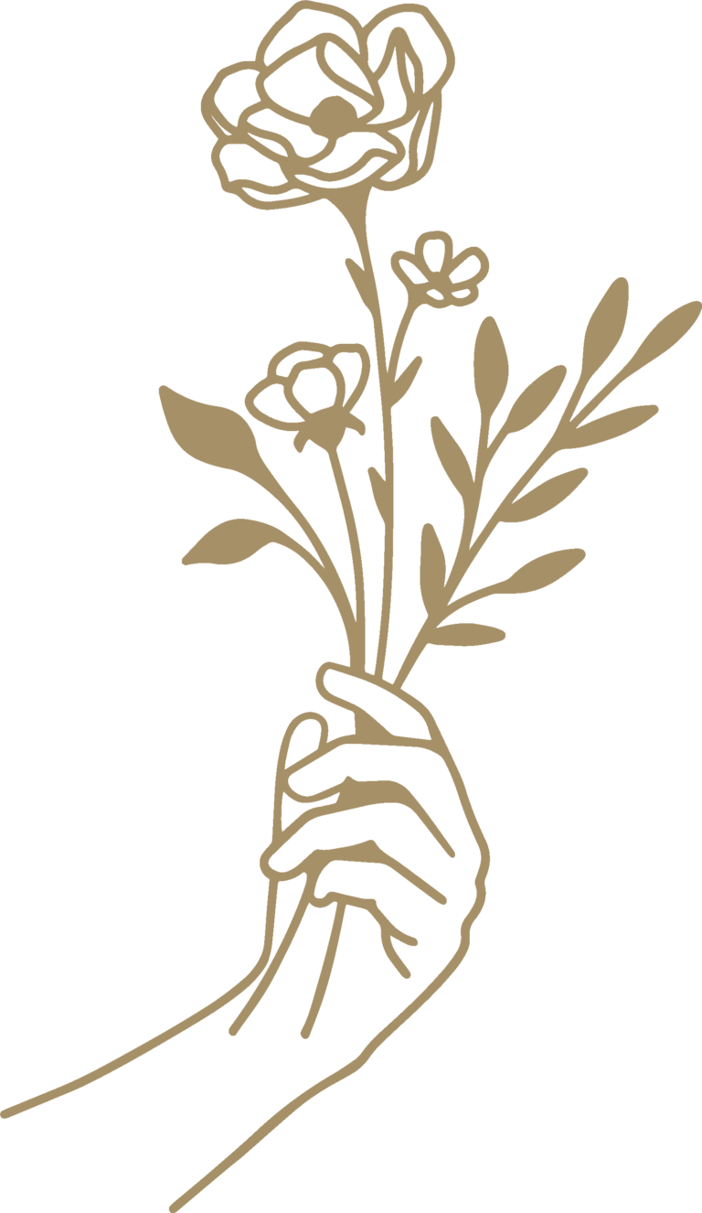 Illustration décorative du site de la photographe de mariage Gaétane Glize représentant une main tenant un bouquet de fleurs sauvages